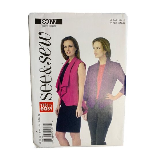 Butterick Misses Jacket Vest Sewing Pattern Sz 6-22 B6077 - Uncut - Picture 1 of 4